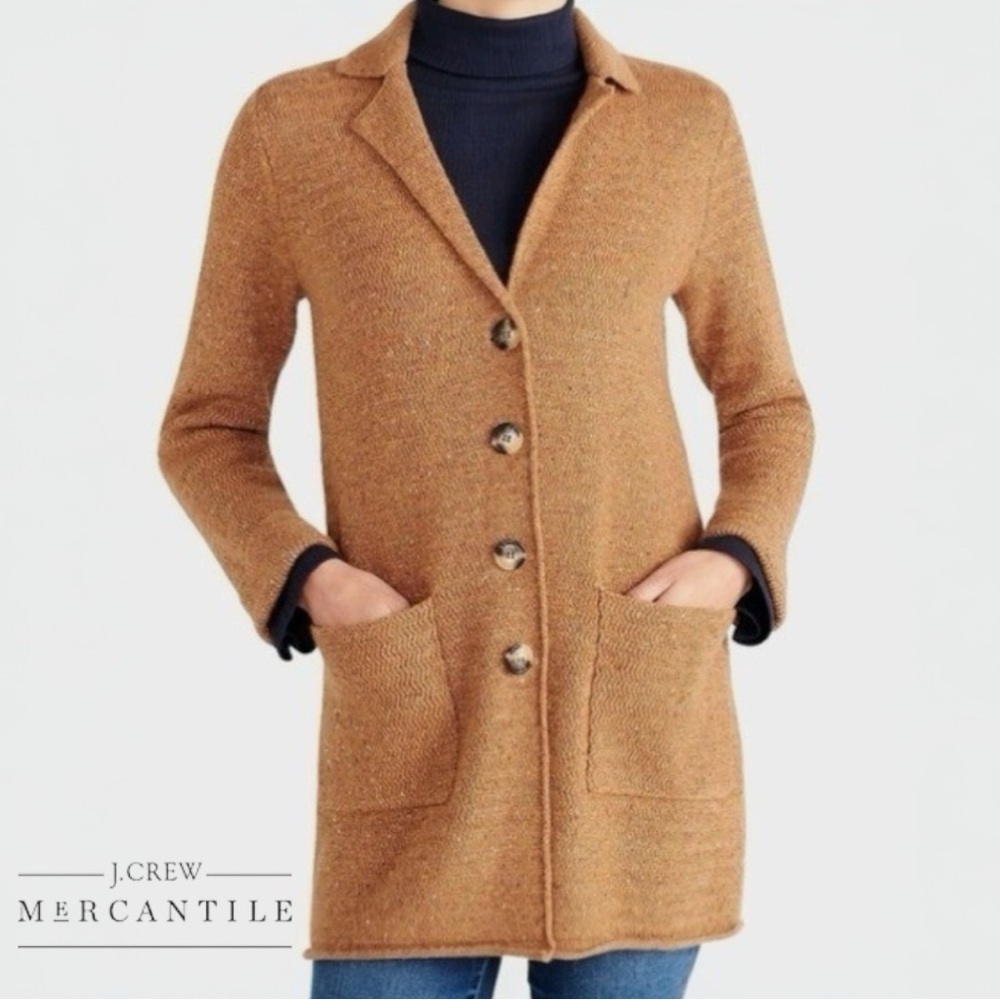 J.Crew Mercantile Donegal Lambs Wool Cardigan Sweater Blend Tan Camel Speckled M